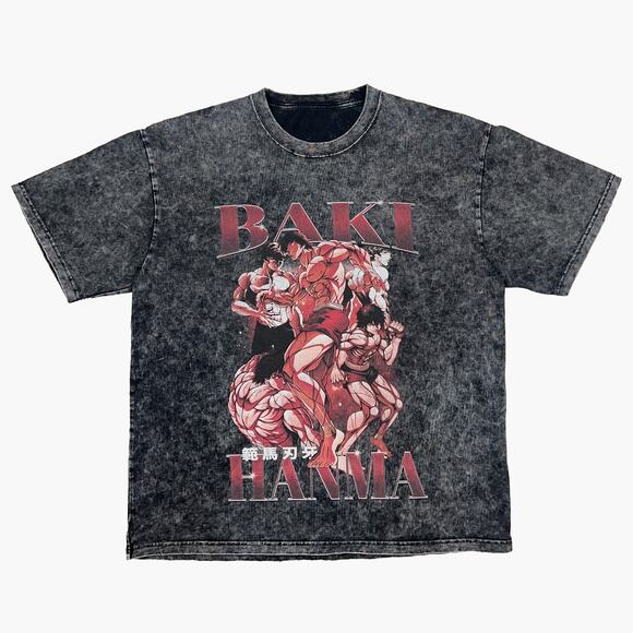 BAKI HANMA Distressed Vintage Style Graphic Print T-Shirt (Black | Size XL) - Picture 1 of 4